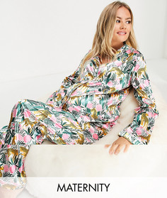 Атласная пижама с принтом роз и леопардовым принтом Night Maternity-Разноцветный