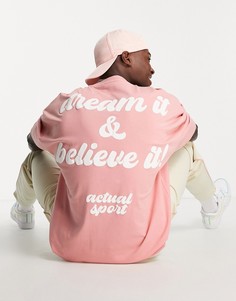 Розовая футболка в стиле oversized с винтажным спортивным лозунгом ASOS Actual-Розовый цвет