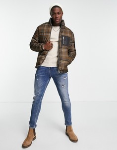 Дутая куртка в бежевую клетку с карманами Jack & Jones Originals-Светло-бежевый цвет