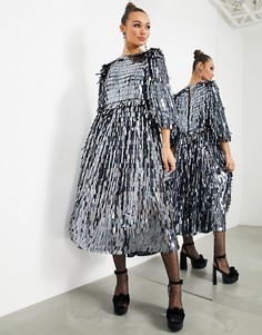 Темно-синее oversized-платье мидакси с пайетками в форме капелек ASOS EDITION-Темно-синий