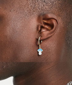 Золотистые серьги-кольца с синими эмалевыми грибами ASOS DESIGN-Золотистый