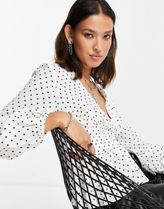Монохромный чайный топ с длинными рукавами в горошек Topshop-Черный цвет
