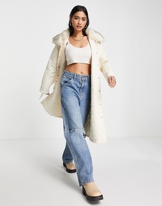 Пуховик с отделкой из искусственного меха и поясом Fashion Union-Белый
