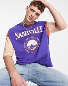 Oversized-футболка темно-синего цвета в стиле колор блок с принтом "Nashville" ASOS DESIGN-Разноцветный