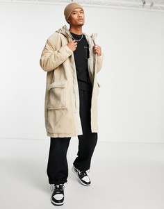 Удлиненная парка из искусственного меха со стегаными рукавами ASOS DESIGN-Светло-бежевый цвет