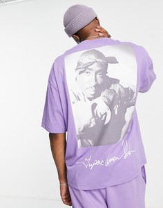 Фиолетовая oversized-футболка с принтом "Tupac" от комплекта ASOS DESIGN-Фиолетовый цвет