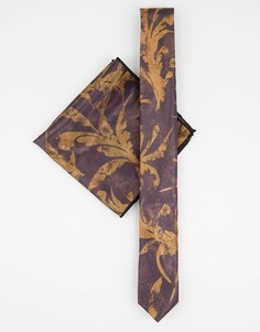 Набор из узкого галстука и квадратного платка для нагрудного кармана с принтом в стиле барокко Bolongaro Trevor-Черный цвет