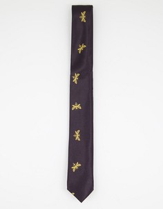 Узкий галстук с вышитыми пчелами Bolongaro Trevor-Черный цвет