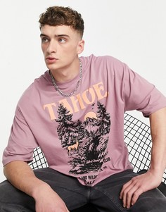 Oversized-футболка розового цвета с принтом "Tahoe" с мягкой текстурой спереди ASOS DESIGN-Розовый цвет