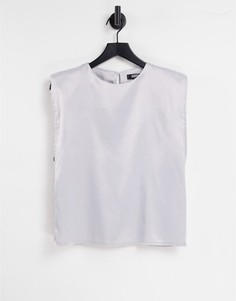 Серебристый атласный топ с подплечниками Missguided-Серебряный