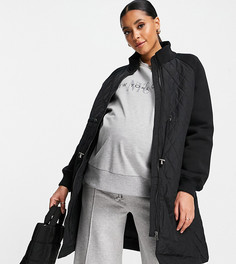 Черное стеганое пальто из переработанных материалов с воротником-стойкой и поясом со шнурком Mamalicious Maternity-Черный цвет Mama.Licious