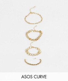 Набор из 4 золотистых браслетов-цепочек со стразами ASOS DESIGN Curve-Золотистый