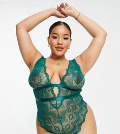 Зеленое кружевное боди из мягкой ткани ASOS DESIGN Curve Rosie-Зеленый цвет