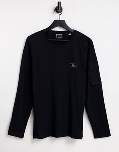 Черный лонгслив в стиле oversized с карманом на рукаве Jack & Jones Core-Черный цвет