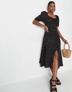 Черное платье миди с цветочным принтом Missguided-Черный цвет