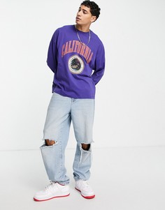 Синий лонгслив в стиле oversized с винтажным принтом "California" ASOS DESIGN-Голубой