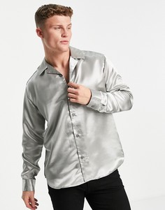 Серая oversized-рубашка из атласа с отложным воротником Only & Sons-Серый
