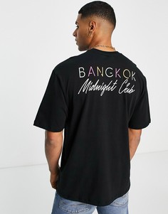 Черная oversized-футболка с принтом "Midnight Club" на спине Only & Sons-Черный цвет