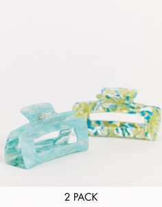 Набор из 2 голубых заколок для волос с мраморным принтом Pieces-Голубой