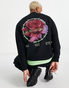 Oversized-свитшот черного цвета с большим цветочным принтом на спине ASOS DESIGN-Черный цвет