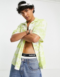 Лаймовая сетчатая рубашка со сплошным принтом и отложным воротником Nike Jordan-Зеленый цвет