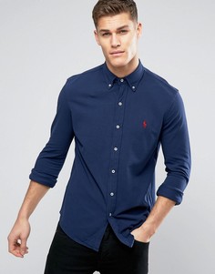 Темно-синяя узкая рубашка из пике на пуговицах Polo Ralph Lauren-Темно-синий