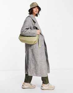 Oversized-пальто макси серого цвета с узором «елочка» ASOS DESIGN-Серый