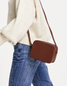 Шоколадно-коричневая кожаная сумка через плечо прямоугольной формы ASOS DESIGN-Коричневый цвет