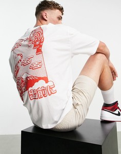 Белая oversized-футболка из смесового органического хлопка с принтом тигров на спине ASOS DESIGN-Белый