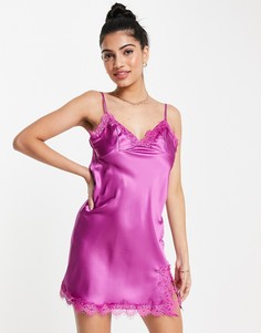 Атласное платье-комбинация мини с кружевной отделкой фиолетового цвета Love Triangle-Фиолетовый цвет