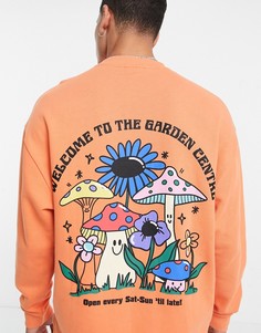 Оранжевый свободный свитшот с принтом мультфильма на спине ASOS DESIGN-Оранжевый цвет
