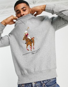 Серый меланжевый свитшот с принтом в виде медведя-игрока Polo Ralph Lauren