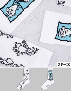 Набор из 2 пар белых спортивных носков с принтом Эда, Эдда и Эдди ASOS DESIGN-Белый