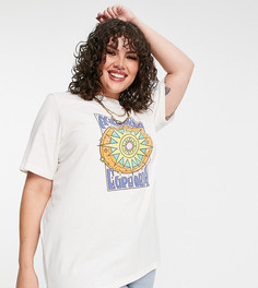 Свободная футболка с графическим принтом с надписью "Euphoria" в стиле ретро Daisy Street Plus-Светло-бежевый цвет