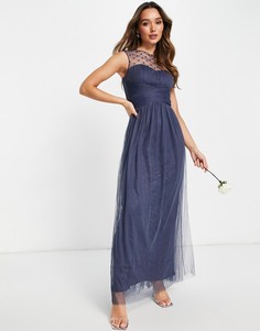 Темно-серое платье макси с отделкой Little Mistress Bridesmaid-Серый
