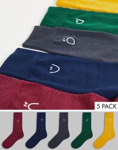 Набор из 5 пар разноцветных носков с вышивкой лица New Look-Разноцветный