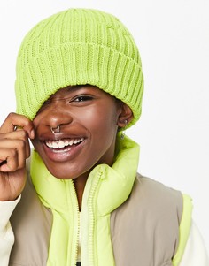 Зеленая шапка-бини массивной вязки в рубчик из переработанных материалов Topshop-Зеленый цвет