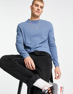 Синий выбеленный лонгслив из органического хлопка с круглым вырезом ASOS DESIGN-Голубой