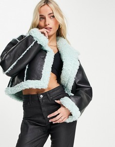 Черная укороченная куртка-бомбер с искусственным мехом ASOS DESIGN-Черный цвет