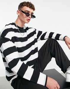 Oversized-лонгслив в черную и белую полоску ASOS DESIGN-Черный цвет