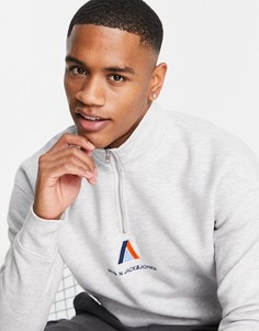 Серый меланжевый oversized-свитшот с логотипом в стиле ретро и молнией 1/4 Jack & Jones Originals