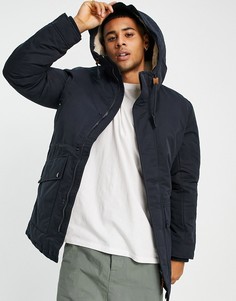 Темно-синяя парка с капюшоном на флисовой подкладке Jack & Jones Essentials-Черный цвет