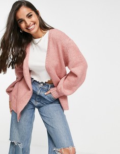 Бледно-розовый oversized-кардиган крупной вязки ASOS DESIGN-Розовый цвет