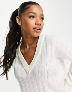 Джемпер с V-образным вырезом в рубчик Brave Soul-Фиолетовый цвет