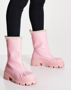 Розовые ботинки без застежки с подкладкой из искусственной овчины ASOS DESIGN Alice-Розовый цвет