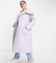 Длинное oversized-пальто со стеганым узором в ромбы Native Youth Plus-Фиолетовый цвет