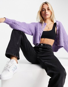 Фиолетовый кардиган в крупный рубчик с круглым вырезом ASOS DESIGN-Фиолетовый цвет