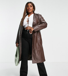 Удлиненная коричневая куртка из искусственной кожи Glamorous Curve-Коричневый цвет