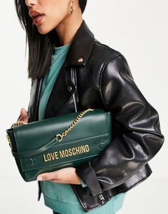 Темно-зеленая сумка на плечо с ремешком-цепочкой Love Moschino-Зеленый цвет