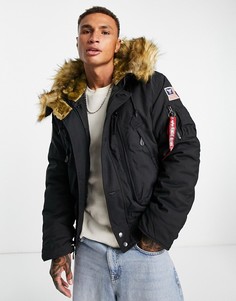 Черный бомбер с капюшоном с отделкой из искусственного меха Alpha Industries Polar-Черный цвет